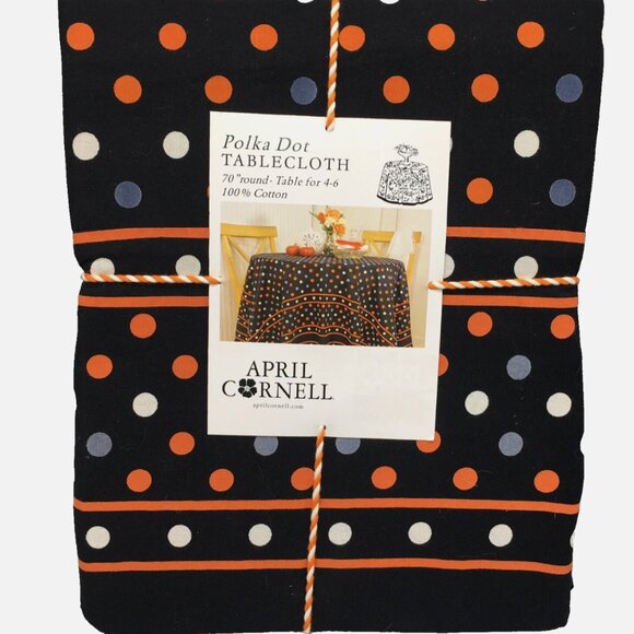 April Cornell Polka Dot Orange Gray Black Tablecloth 70" R Fall Halloween Cotton - Picture 1 of 5